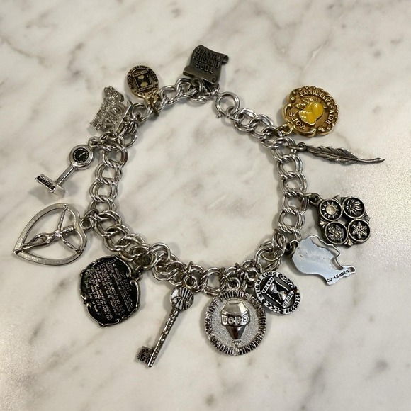 Jewelry - Vintage TOPS Weight Loss Charm Bracelet Loaded w/ 13 Charms Silver Tone Links